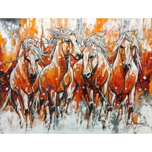 Momin Khan, 36 x 48 Inch, Acrylic on Canvas, Horse Painting, AC-MK-117